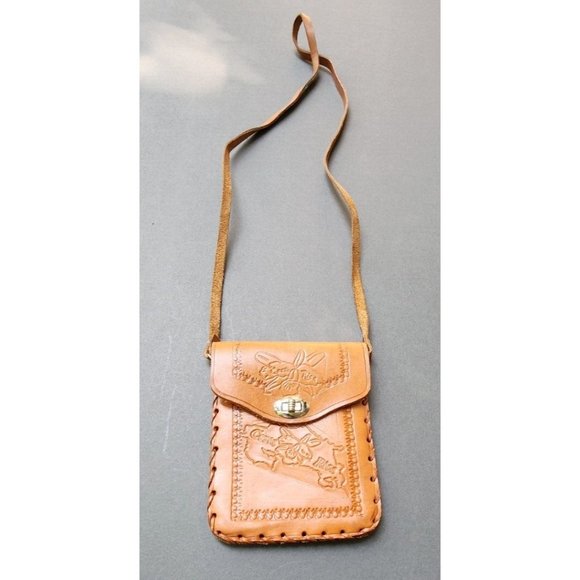 Tooled Costa Rica Coin Purse Passport Pouch Small Shoulder Leather Bag Souvenir - Picture 2 of 14